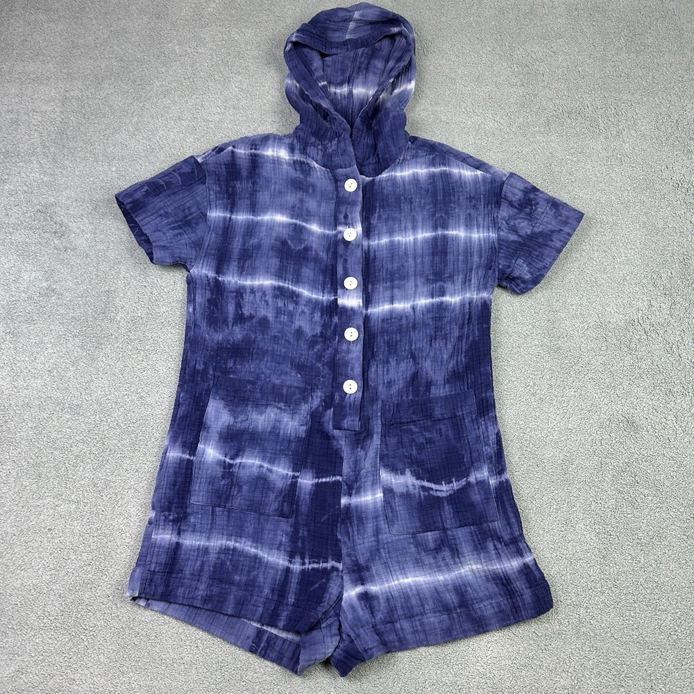 Madewell X Warm Romper Womens Small Blue Tie Dye Hooded Lounge Beach Cover Up